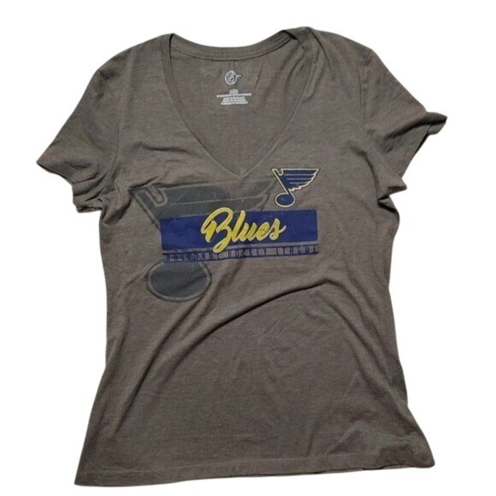 NHL St. Louis Blues Womens V-Neck Graphic T-Shirt Gray Short‎ Sleeve Large